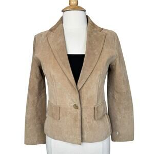 Colebrook Classics Genuine Leather Suede Camel Tan Collared Jacket Size Small